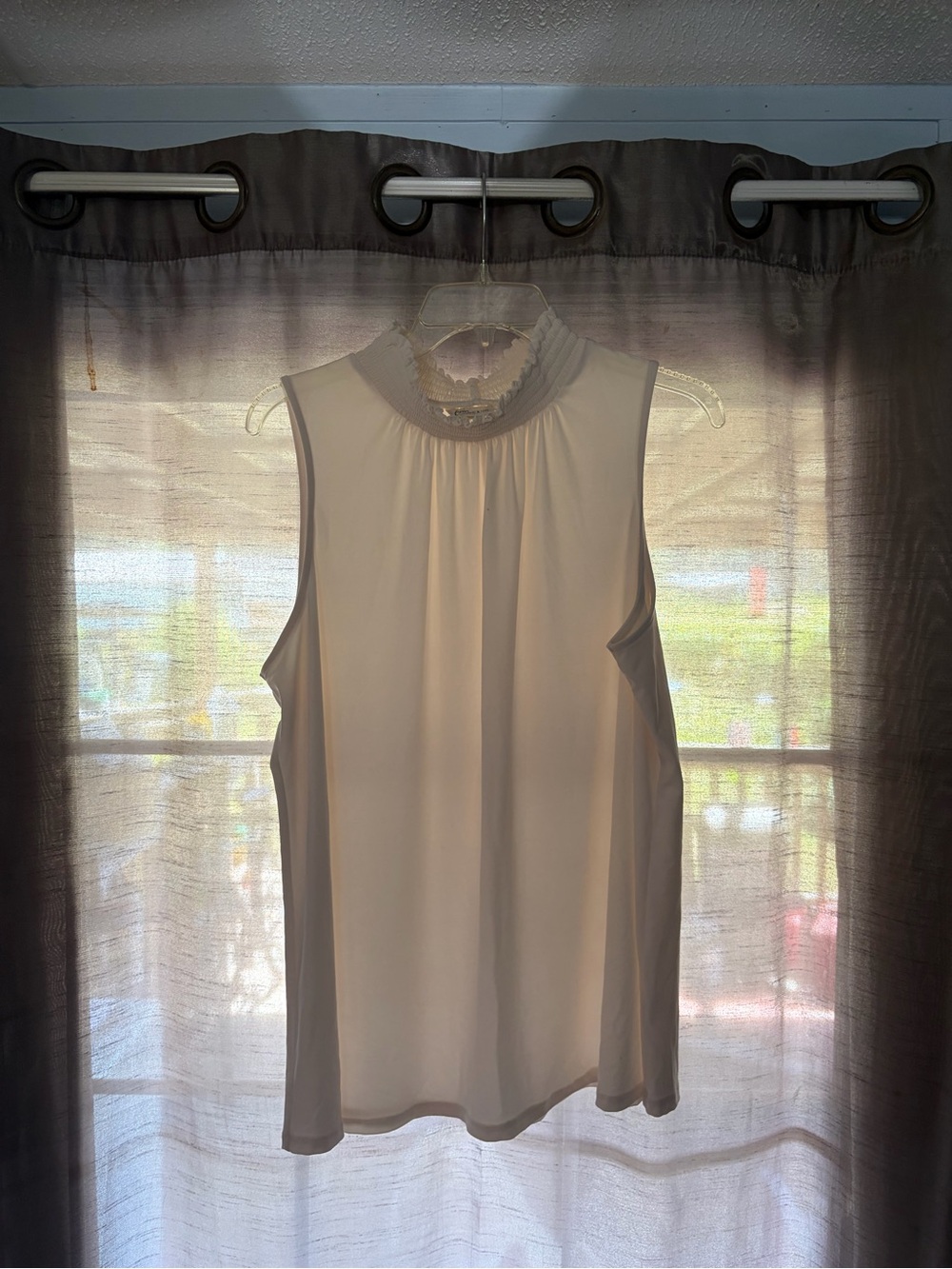 Cato Cream Sleeveless Ruffled Mock Neck Blouse